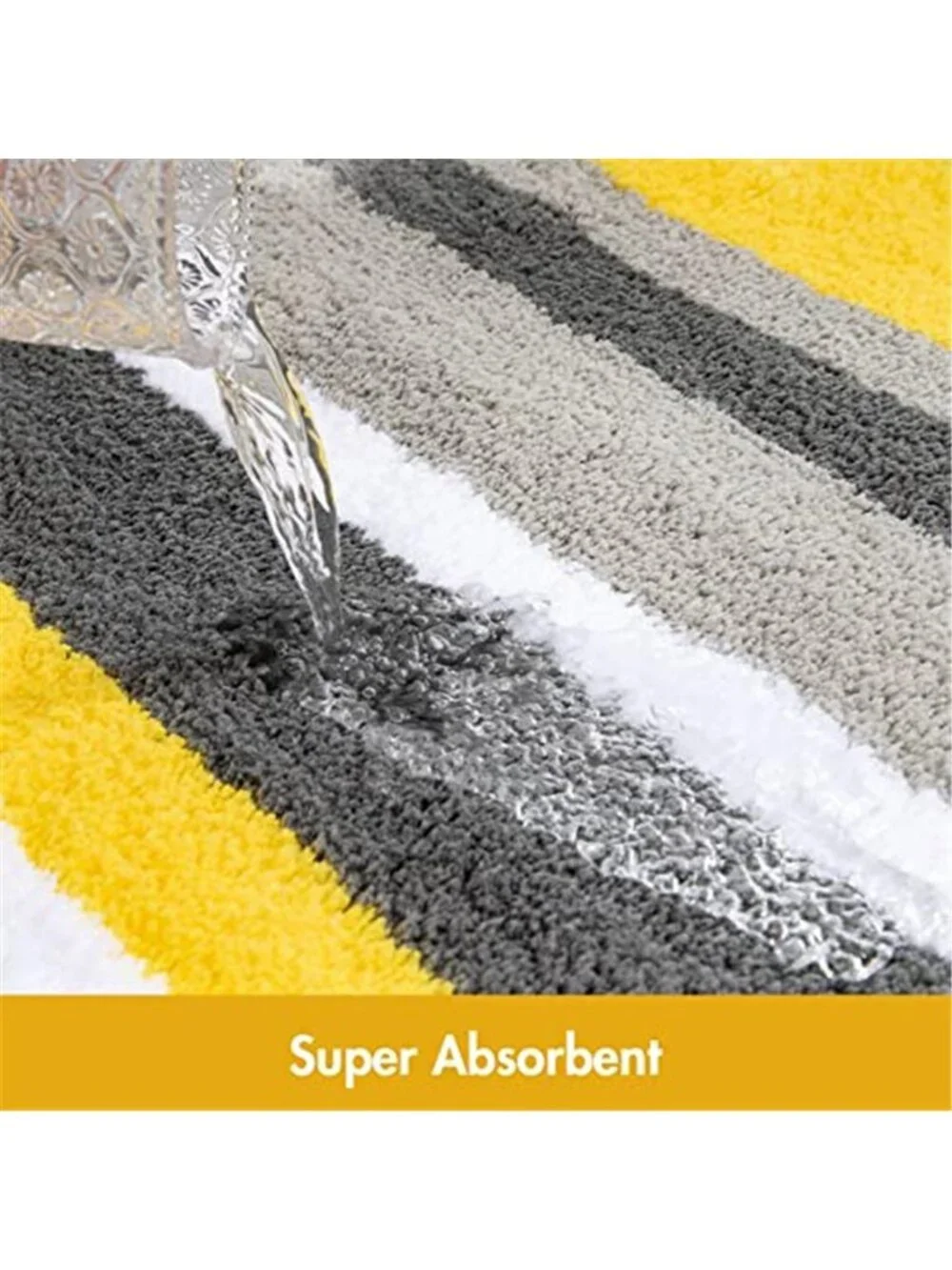 Yellow Grey Striped Bath Mat 16x24 Soft Plush Microfiber Non Slip Bathroom Rug